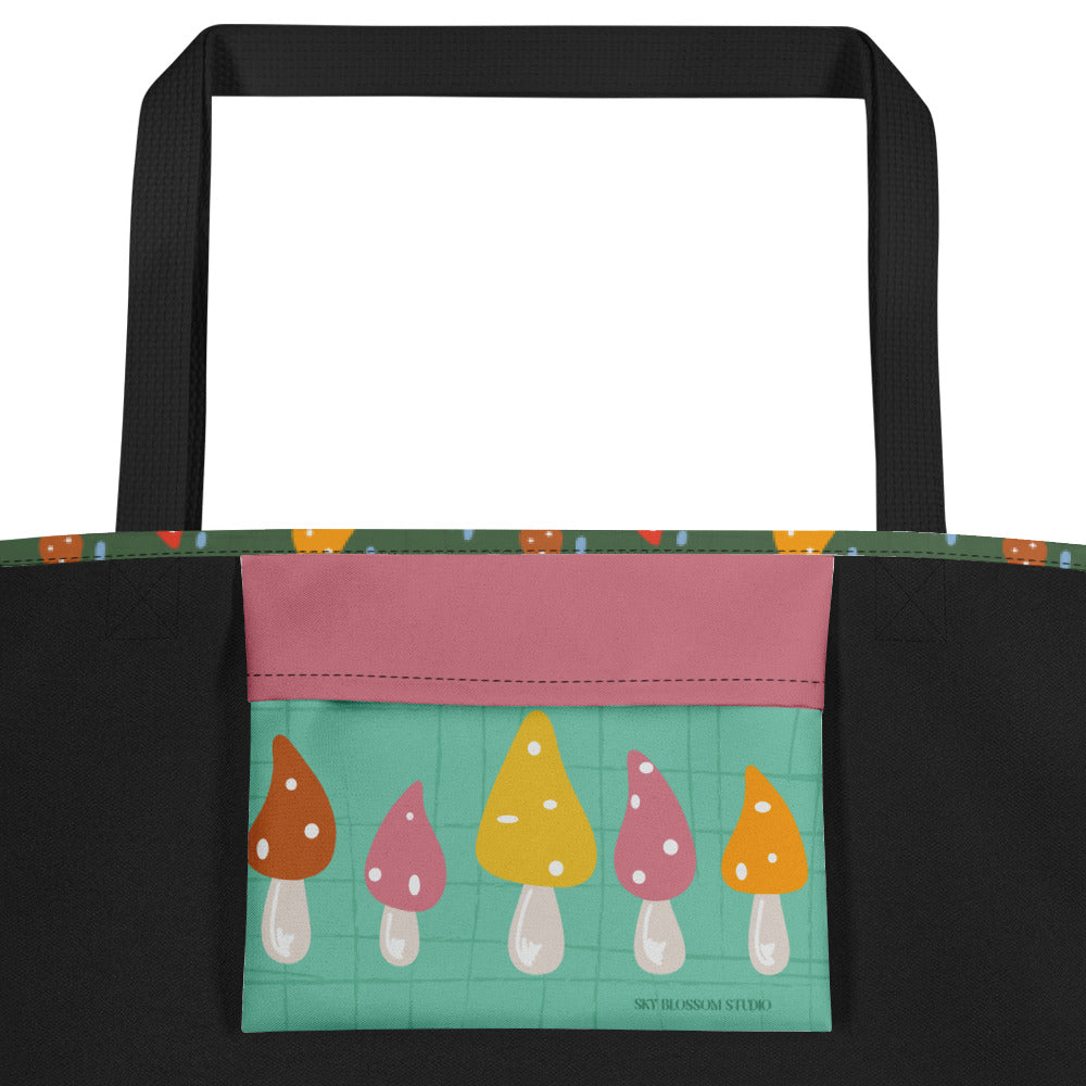 Rainy Green Mushroom Deluxe Tote Bag – Water-Resistant with an Interior Pocket