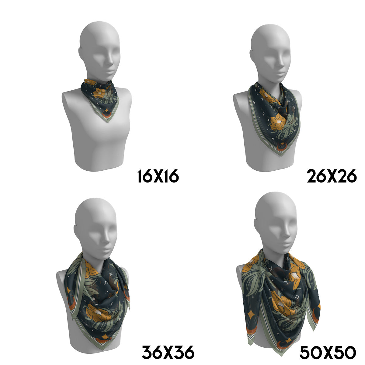 Celestial Blooms Silk Scarf: Starry Night Sky with Mustard Yellow Flowers