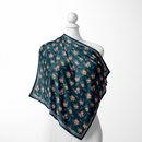 Mysterious Mushrooms Silk Scarf: Forest Magic in Navy and Coral