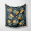 Celestial Blooms Silk Scarf: Starry Night Sky with Mustard Yellow Flowers