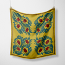 Red Poppy & Mustard Floral Damask Silk Scarf