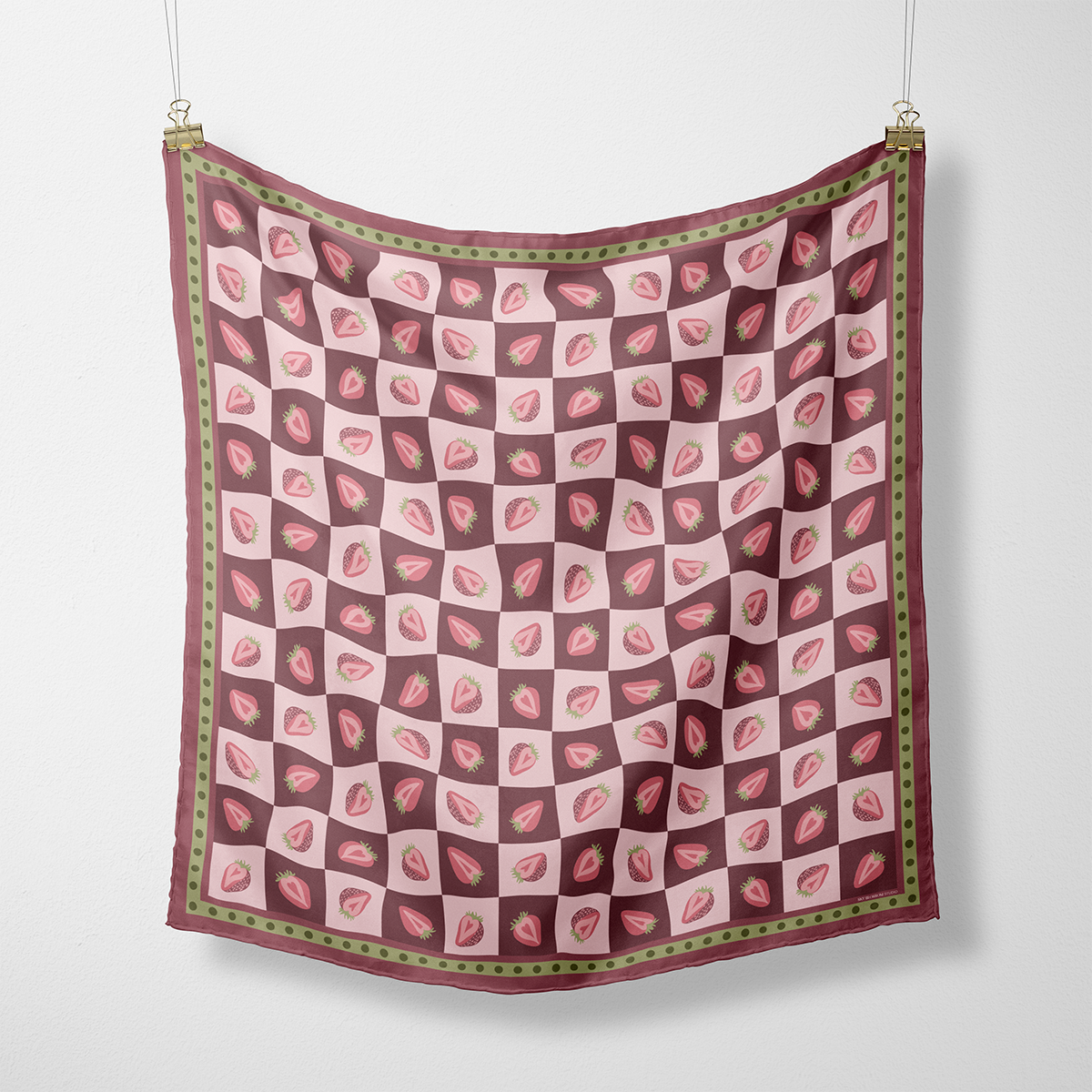 Strawberry Fields Silk Scarf: Sweet Pink Checkerboard Pattern