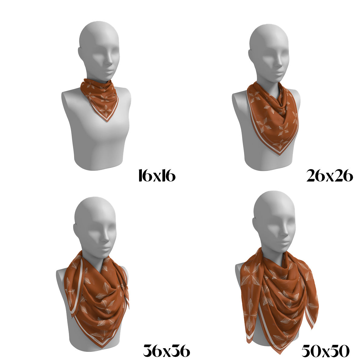 Boho Spice Silk Scarf: Geometric Burnt Orange & Ivory Elements