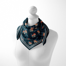 Mysterious Mushrooms Silk Scarf: Forest Magic in Navy and Coral