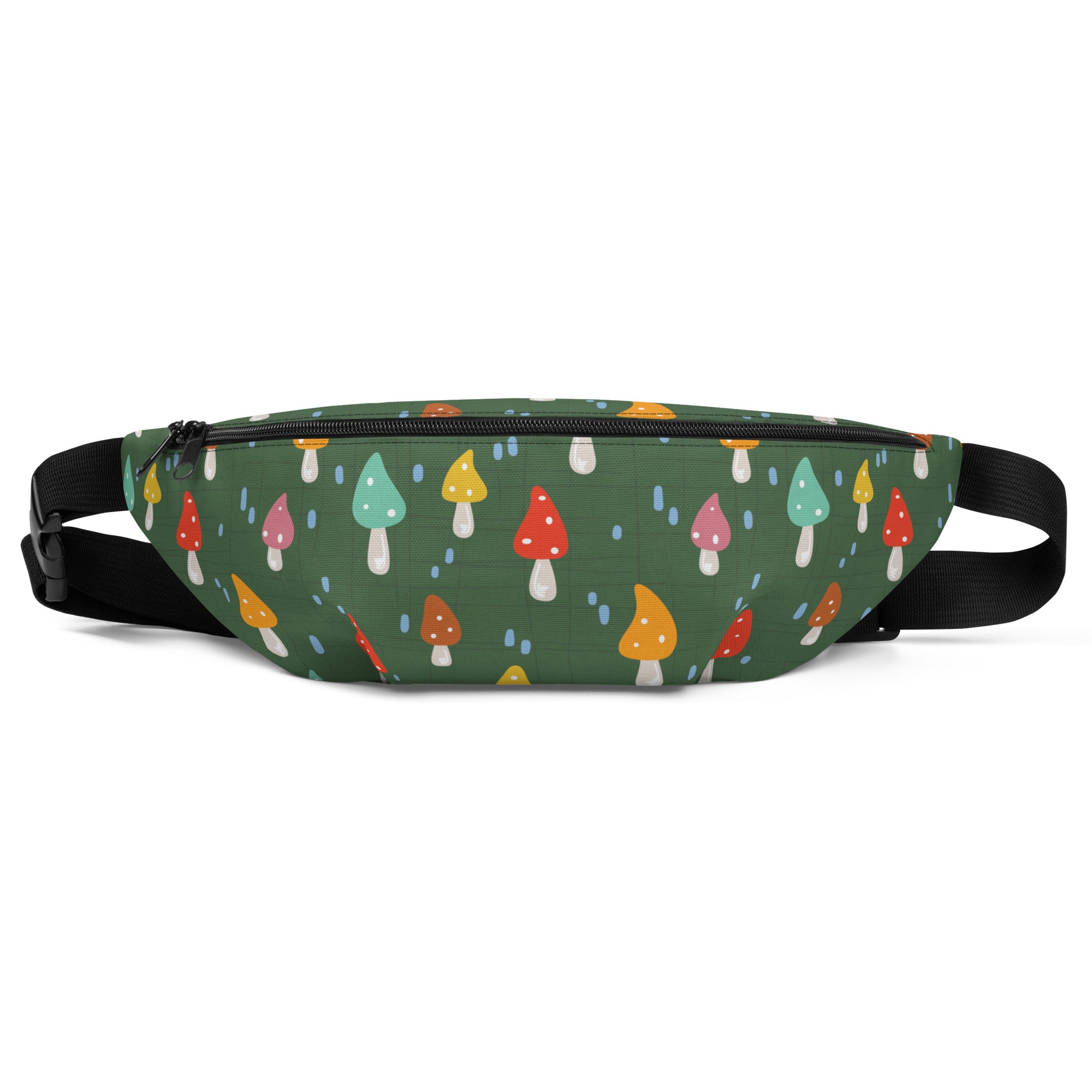 Mushrooms & Raindrops Green Fanny Pack: Whimsical Forest Fun