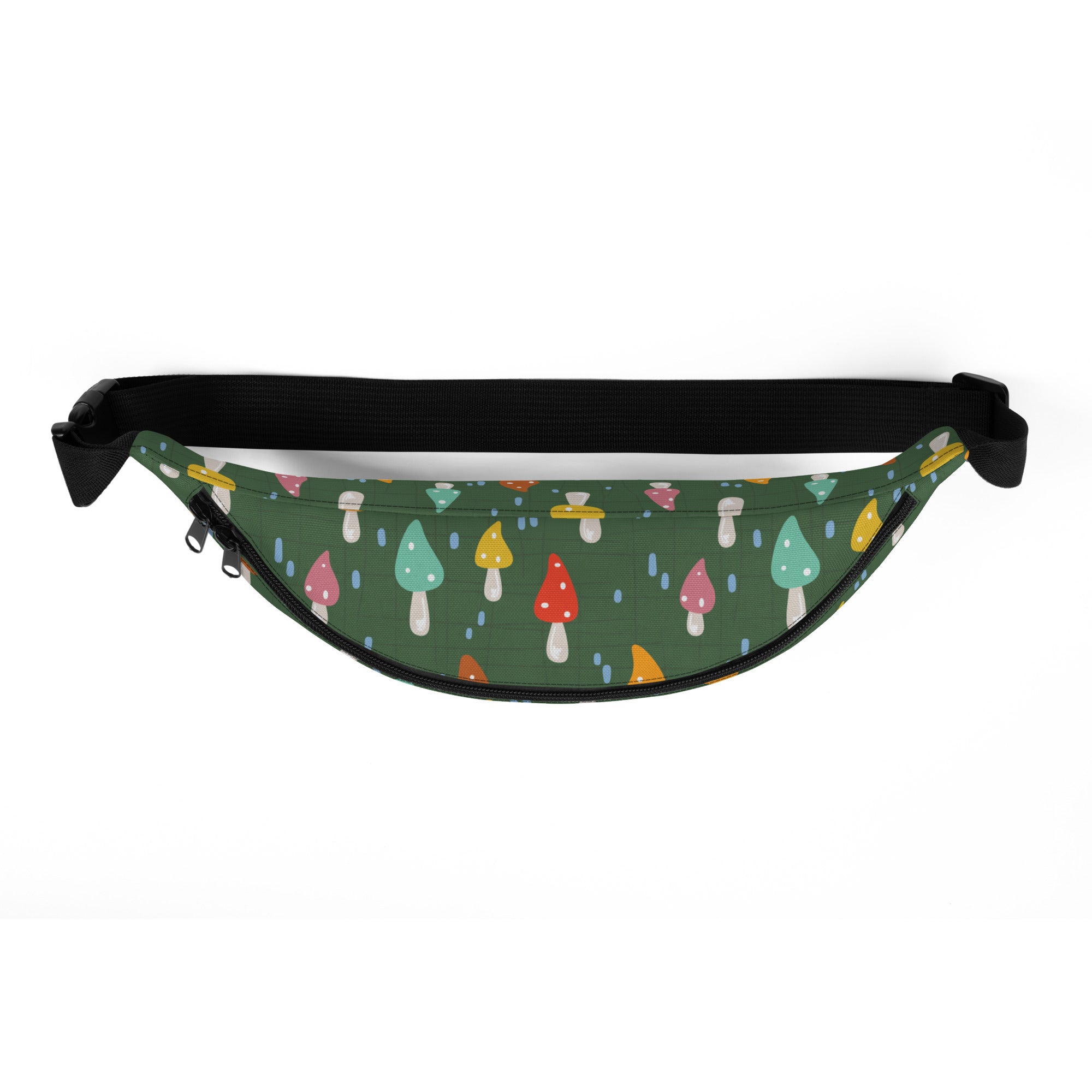 Mushrooms & Raindrops Green Fanny Pack: Whimsical Forest Fun