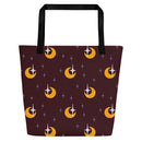 Maroon and Gold Crescent Moon Deluxe Market Tote: A Witchy Night Sky