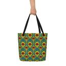 Red Poppy Damask on Mustard Deluxe Market Tote