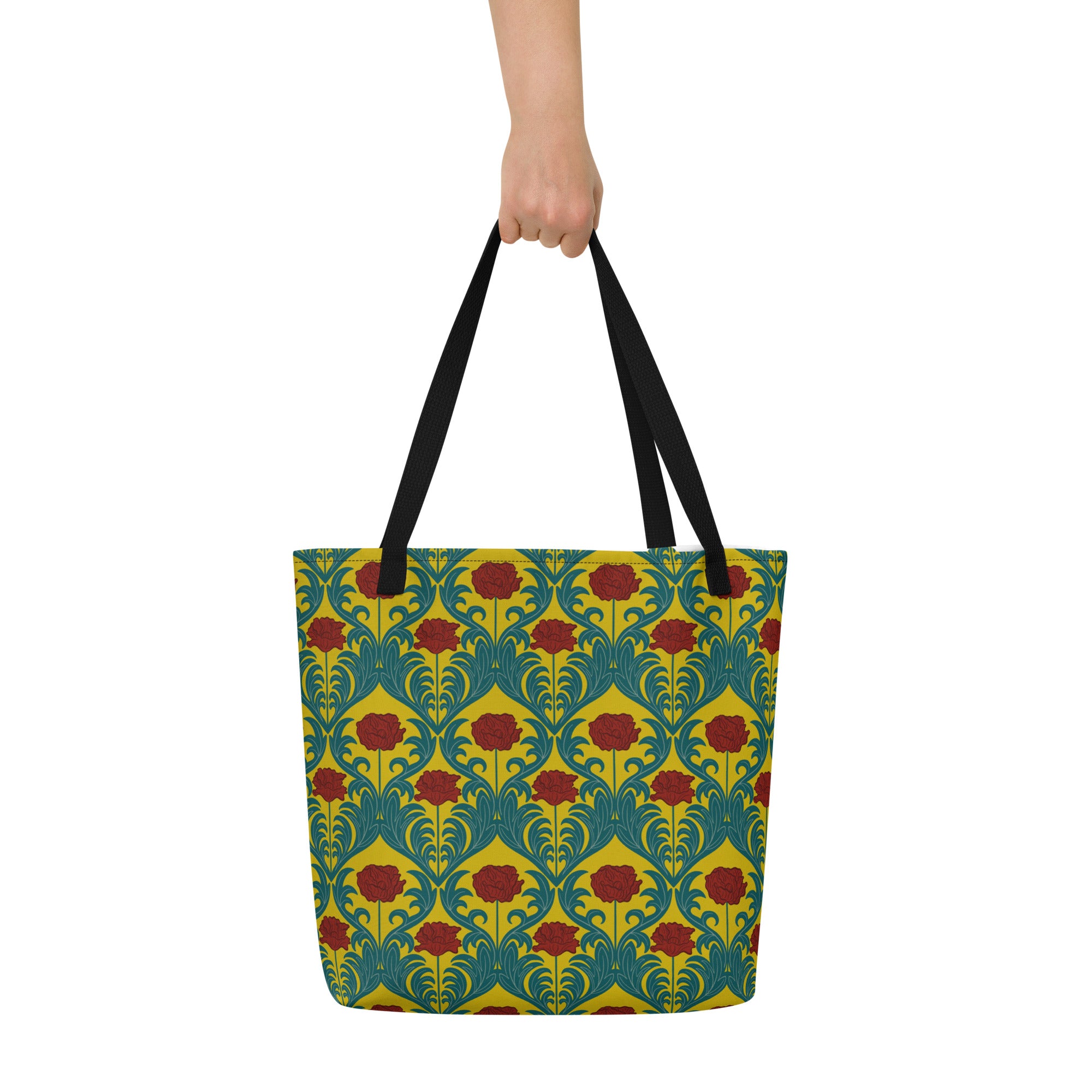 Red Poppy Damask on Mustard Deluxe Market Tote