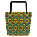 Red Poppy Damask on Mustard Deluxe Market Tote