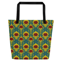 Red Poppy Damask on Mustard Deluxe Market Tote