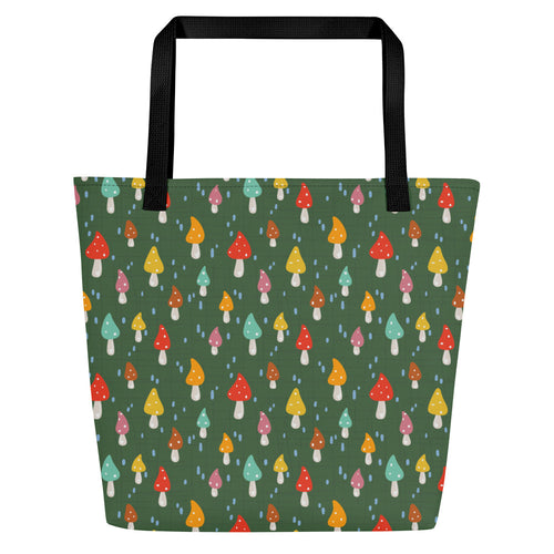 Rainy Green Mushroom Deluxe Market Tote