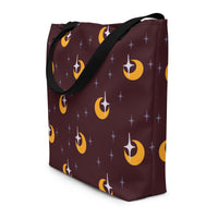 Maroon and Gold Crescent Moon Deluxe Market Tote: A Witchy Night Sky