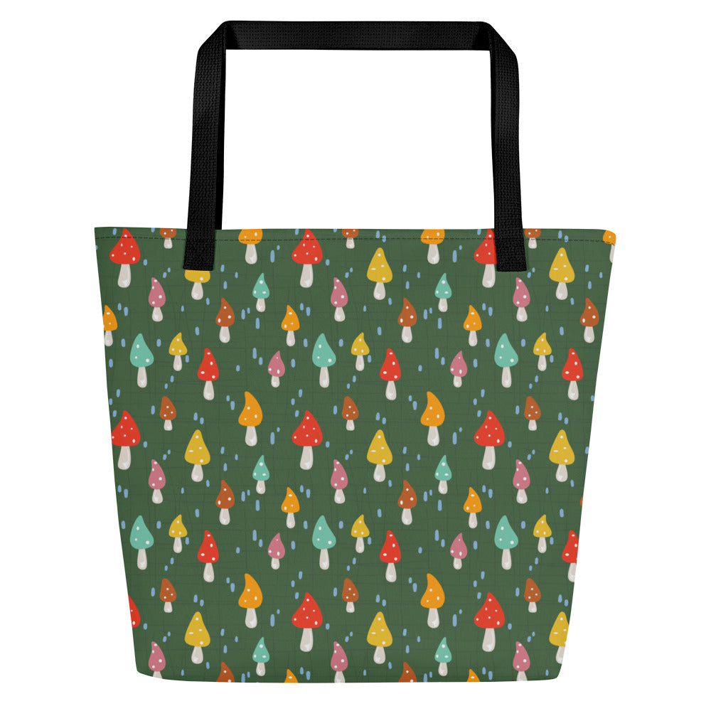 Forest Fresh Deluxe Market Tote: Bright Mushroom & Raindrop Delight