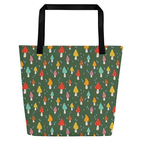 Rainy Green Mushroom Deluxe Market Tote