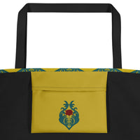 Red Poppy Damask on Mustard Deluxe Market Tote