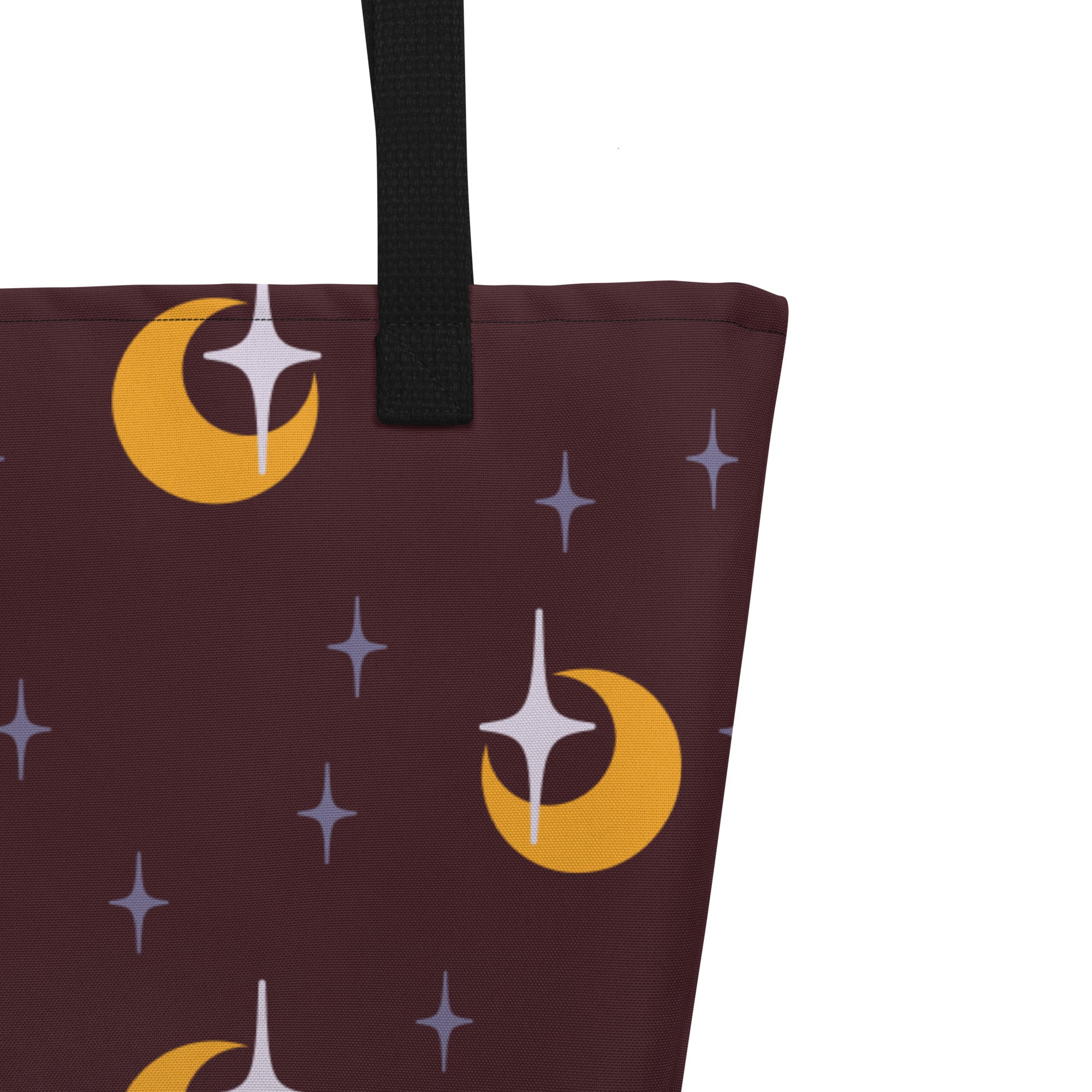 Maroon and Gold Crescent Moon Deluxe Market Tote: A Witchy Night Sky