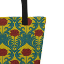 Red Poppy Damask on Mustard Deluxe Market Tote