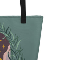 Close up of Deluxe Market Tote Bag with Strange Portals print by Sky Blossom Studio