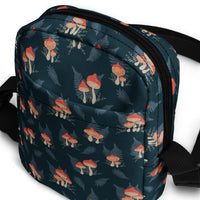 Ferns & Fungi Crossbody Bag: A Playful Navy & Coral Mushroom Forest