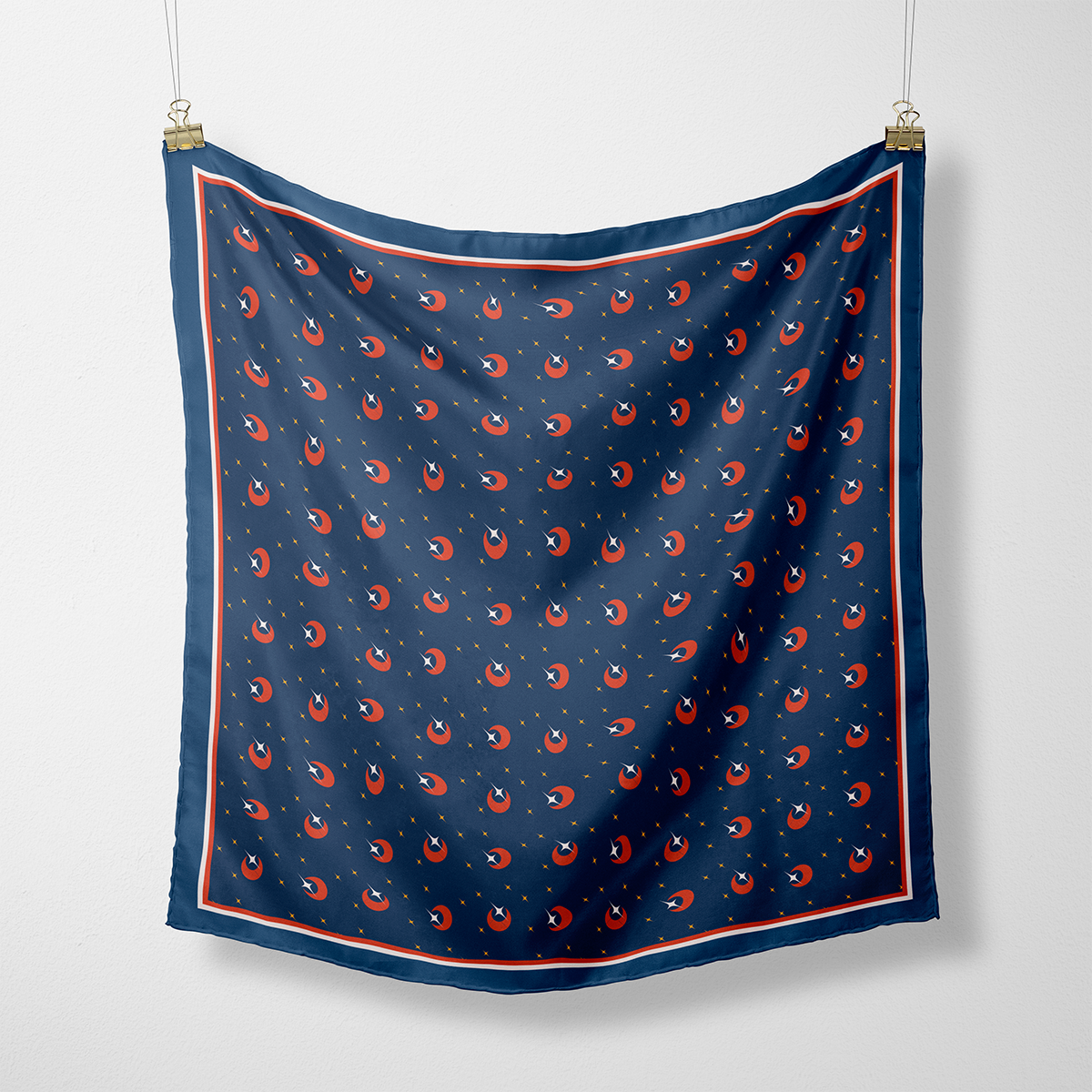 Navy & Red Celestial Silk Scarf: Bold Night Sky