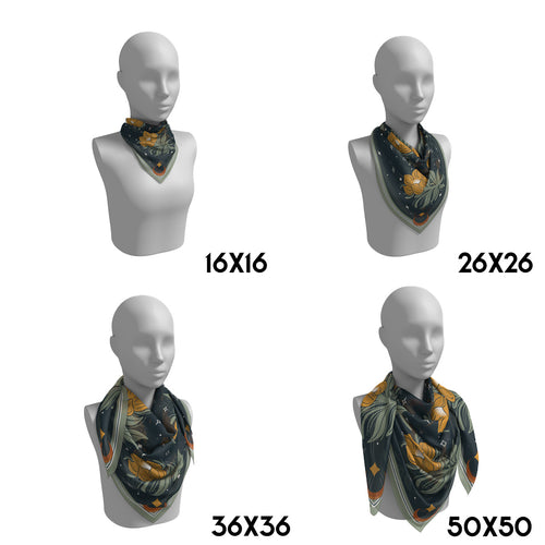 Celestial Blooms Silk Scarf: Starry Night Sky with Mustard Yellow Flowers